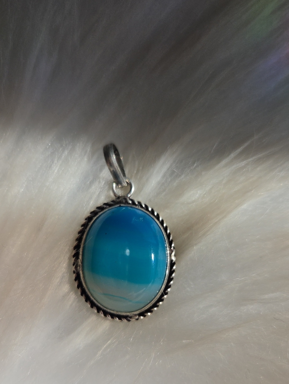 Blue Banded Agate Silver Plated 925 Gemstone Necklace Pendant